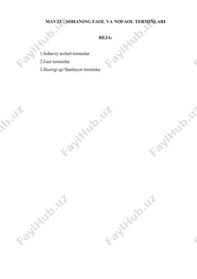 sohaning faol va nofaol terminlari — DOCX