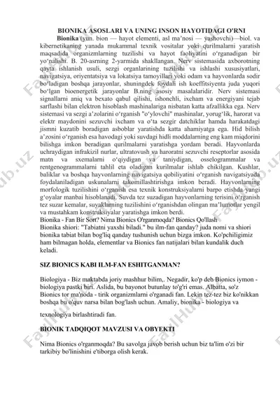 bionika asoslari va uning inson hayotidagi o'rni — DOCX