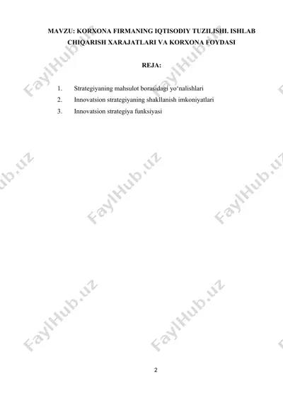 korxona firmaning iqtisodiy tuzilishi, ishlab chiqarish xarajatlari va korxona foydasi — DOCX