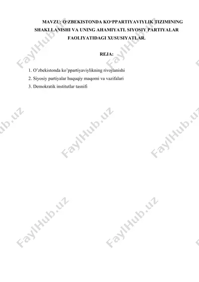 ko'ppartiyaviylikning rivojlanishi o‘zbekistonda — DOCX