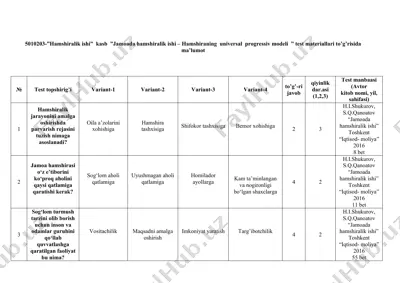 jamoada hamshiralik ishi – hamshiraning universal progressiv modeli test materiallari — DOC