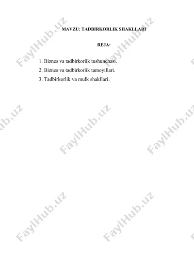 tadbirkorlikning osnovlari — DOCX