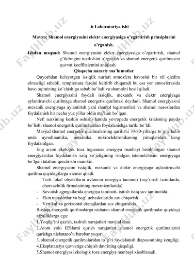 shamol energiyasini elektr energiyasiga o’zgartirish prinsiplari — DOC