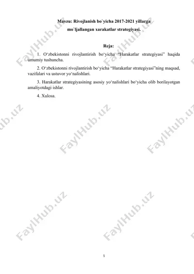 o‘zbekistonni rivojlantirish bo‘yicha “harakatlar strategiyasi” — DOCX