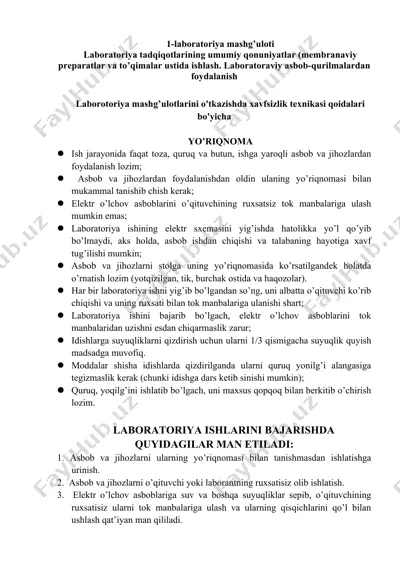 laboratoriyada mashg'ulotlar haqida yo'riqnoma — DOC