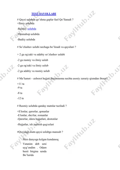 test savollari — DOC