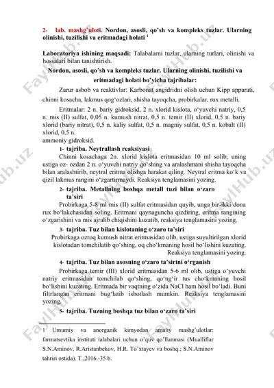 laboratoriya ishi - nordon, asosli, qo’sh va kompleks tuzlar — DOC