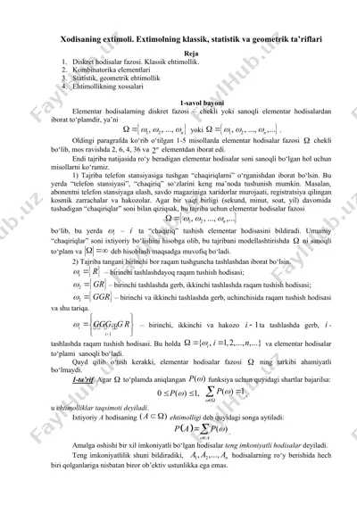 ehtimollikning хossalari — DOC