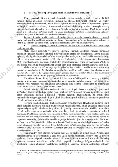 qishloq xo‘jaligida mulk va tadbirkorlik — DOC