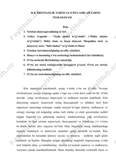 xristianlik tarixi va o'rta asrlar tarixi teologiyasi — DOC