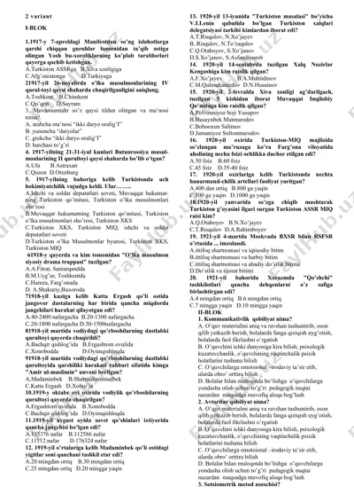tarixiy yangiliklar bo'yicha test savollari — DOC
