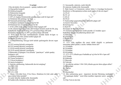 urushlar tarixi test savollari — DOC