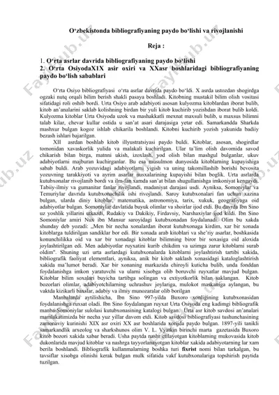 bibliografiyaning paydo bo‘lishi va rivojlanishi — DOC