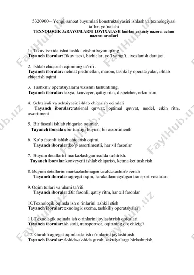 yengil sanoat buyumlari konstruktsiyasini ishlash va texnologiyasi — DOC