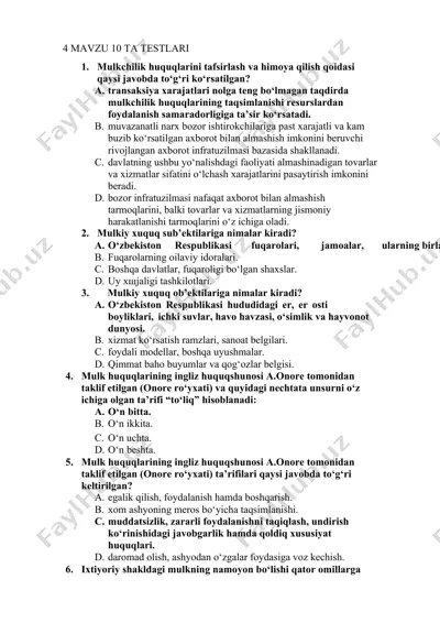 4 mavzu 10 ta testlari — DOC