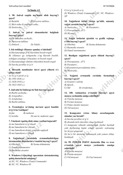 ta'limda at uchun test savollari — DOC