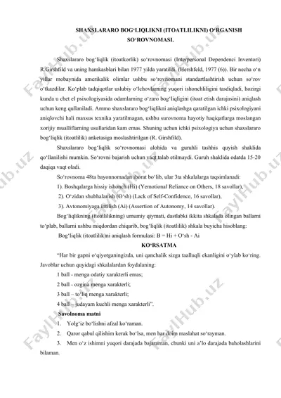 shaxslararo bog‘liqlik (itoatkorlik) so‘rovnomasi — DOC