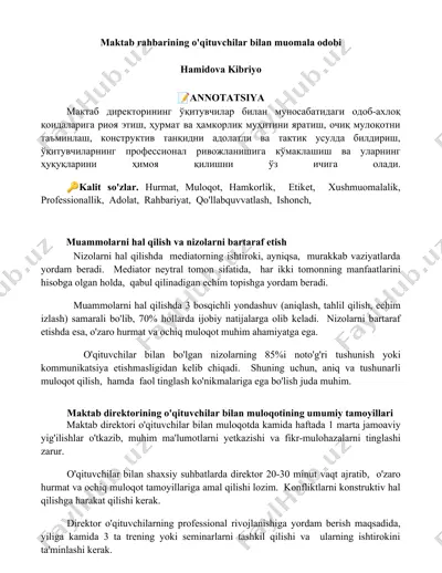 o'qituvchilar bilan muloqotning muhimati — DOCX