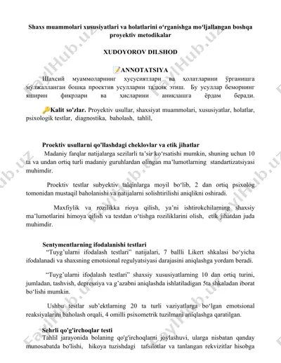proyektiv usullar va shaxsiy muammolarni oʻrgatish — DOCX