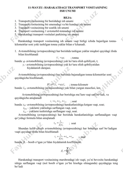 transport vositasining ish unumi — DOC