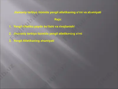 jismoniy tarbiya tizimida yengil atletikaning o'rni va ahamiyati — PPTX