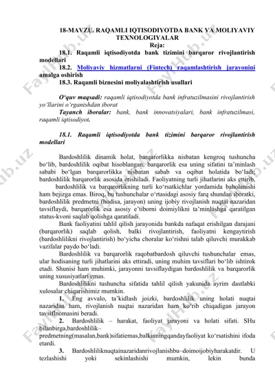 raqamli iqtisodiyotda bank tizimini barqaror rivojlantirish modellari — DOC