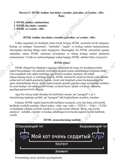 html izohlar, havolalar, rasmlar, jadvallar, ro’yxatlar — DOC