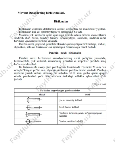 detallarning birlashmalari — DOC