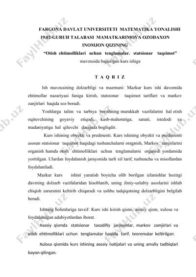 o'tish ehtimolliklari uchun tenglamalar. statsionar taqsimot — DOC