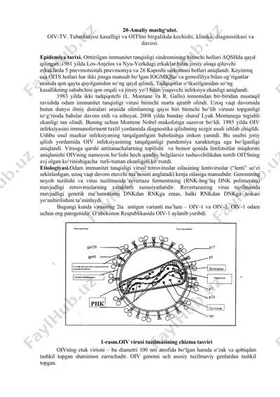 tuberkulyoz kasalligi va oitsni birgalikda kechishi, klinika, diagnostikasi va davosi — DOC