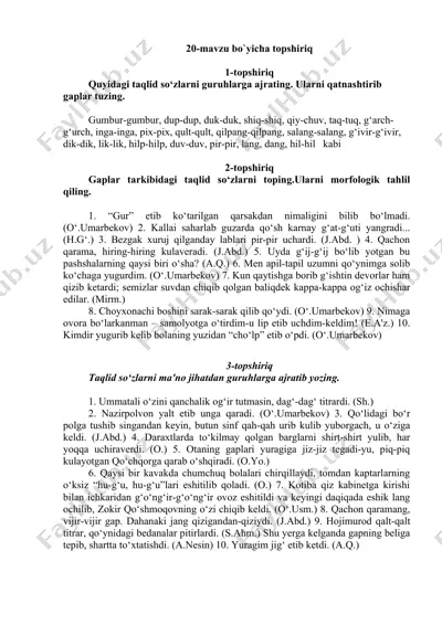 taqlid so‘zlarni guruhlarga ajrating — DOC
