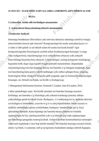elektron jadvallarda axborotlarni himoyalash — DOC