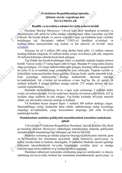 o‘zbekiston respublikasidagi iqtisodiy, ijtimoiy-siyosiy voqealarga doir maʼlumotlar — DOC