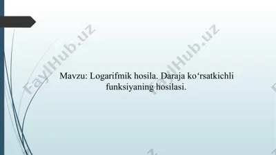 logarifmik hosila. daraja koʻrsatkichli funksiyaning hosilasi. — PPTX