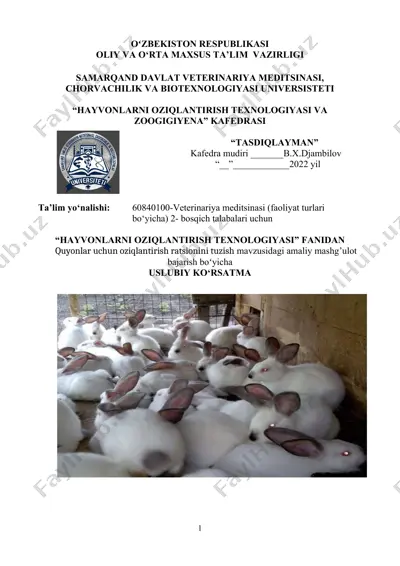 quyonlar uchun oziqlantirish ratsionini tuzish — DOC