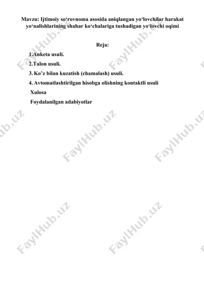 ijtimoiy so‘rovnoma asosida aniqlangan yo‘lovchilar harakat yo‘nalishlarining shahar — DOCX