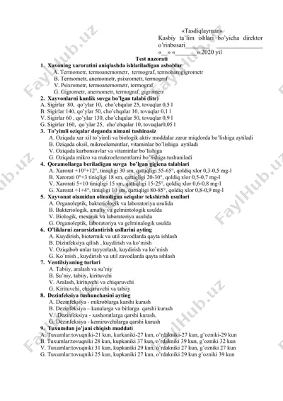 test savollari kitobi "kasbiy ta’lim ishlari bo’yicha direktor o’rinbosari" — DOC
