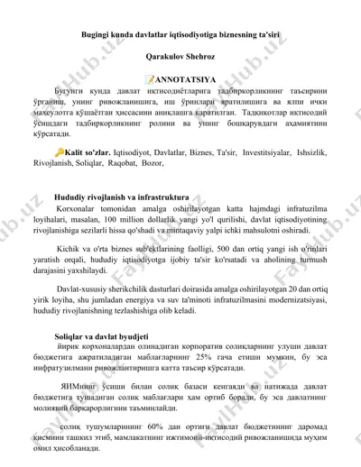 hududiy rivojlanish va infrastruktura — DOCX