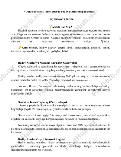 badiiy asarlar va madaniy-ma'naviy qadriyatlar — DOCX
