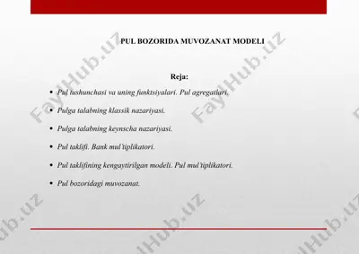 pul bozorida muvozanat modeli — PPTX