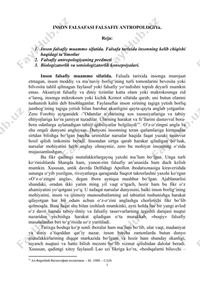 inson falsafasi falsafiy antropologiya — DOCX
