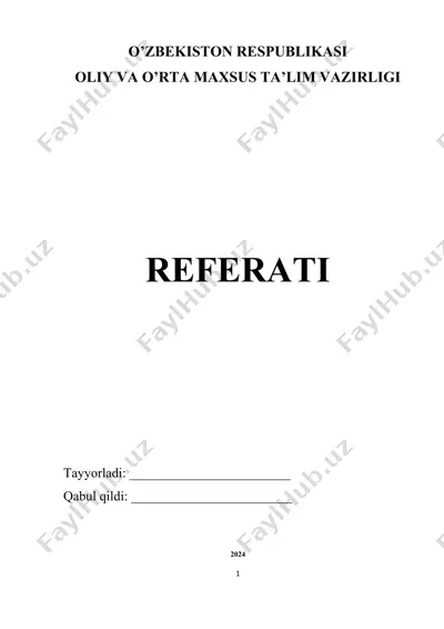 o'zbekiston respublikasi oliy va o’rta maxsus ta’lim vazirligi referati — DOCX