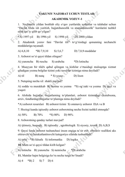 yakuniy nazorat uchun testlar — DOC