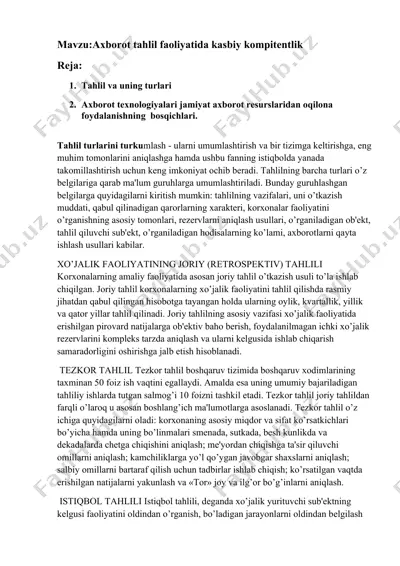 axborot tahlil faoliyatida kasbiy kompitentlik — DOC