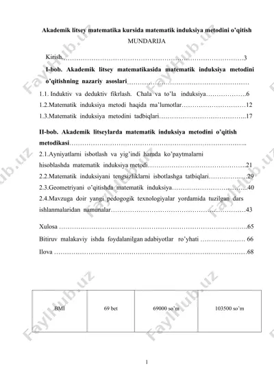 matematik induksiya metodini o'qitish — DOC
