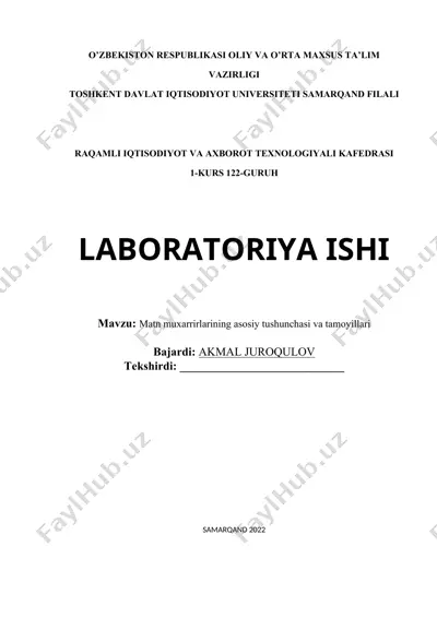 laboratoriya ishi - matn muxarrirlarining asosiy tushunchasi va tamoyillari — DOC