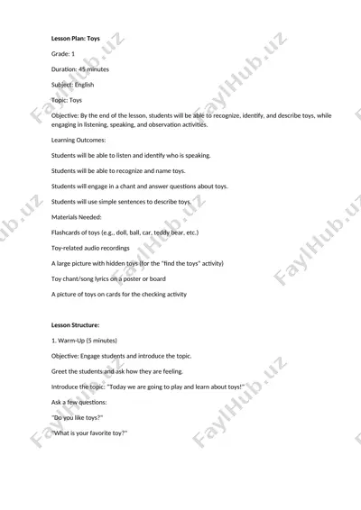 dars rejasi: o'yinchoqlar — DOCX