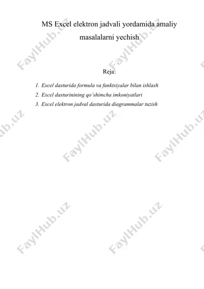 ms excel elektron jadvali yordamida amaliy masalalarni yechish — DOC