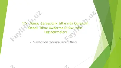 qurannıń máńisin túsinew, onı ana tilinde oqıw ǵárezsizlik jıllarındági ruwxıy janlanıwdıń tiykarǵı talaplarınan biri edi — PDF