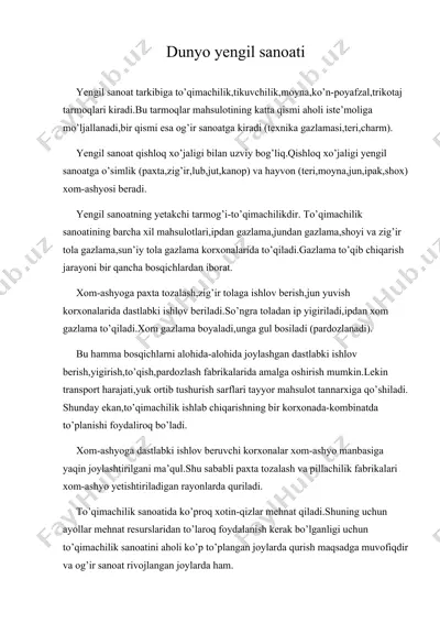 dunyo yengil sanoati — DOC
